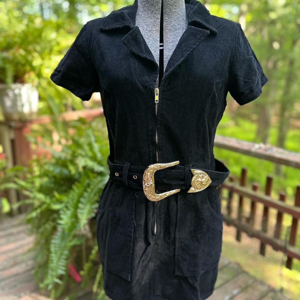 Black Mini Dress with Gold Buckle